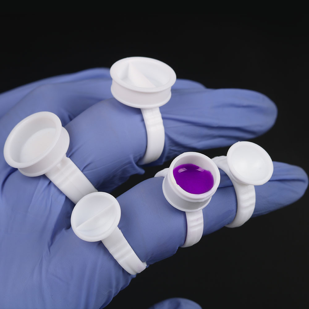 Eyelash Extension Adhesive - 100PCS Tattoo Rings Cups Disposable Glue